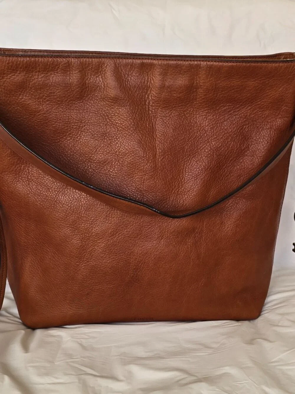 Fossil Maya Small Hobo Bag Cognac Brown Pebbled Leather Shoulder Purse